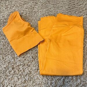 Victoria Secret PINK pumpkin spice orange leggings and crop bra tank set large